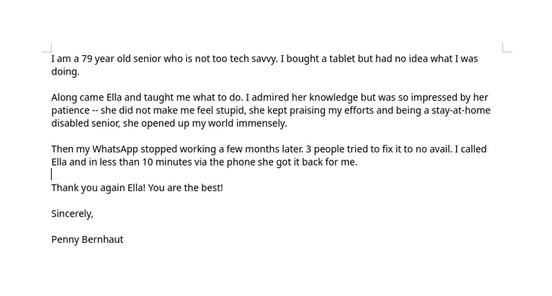Penny's reference letter