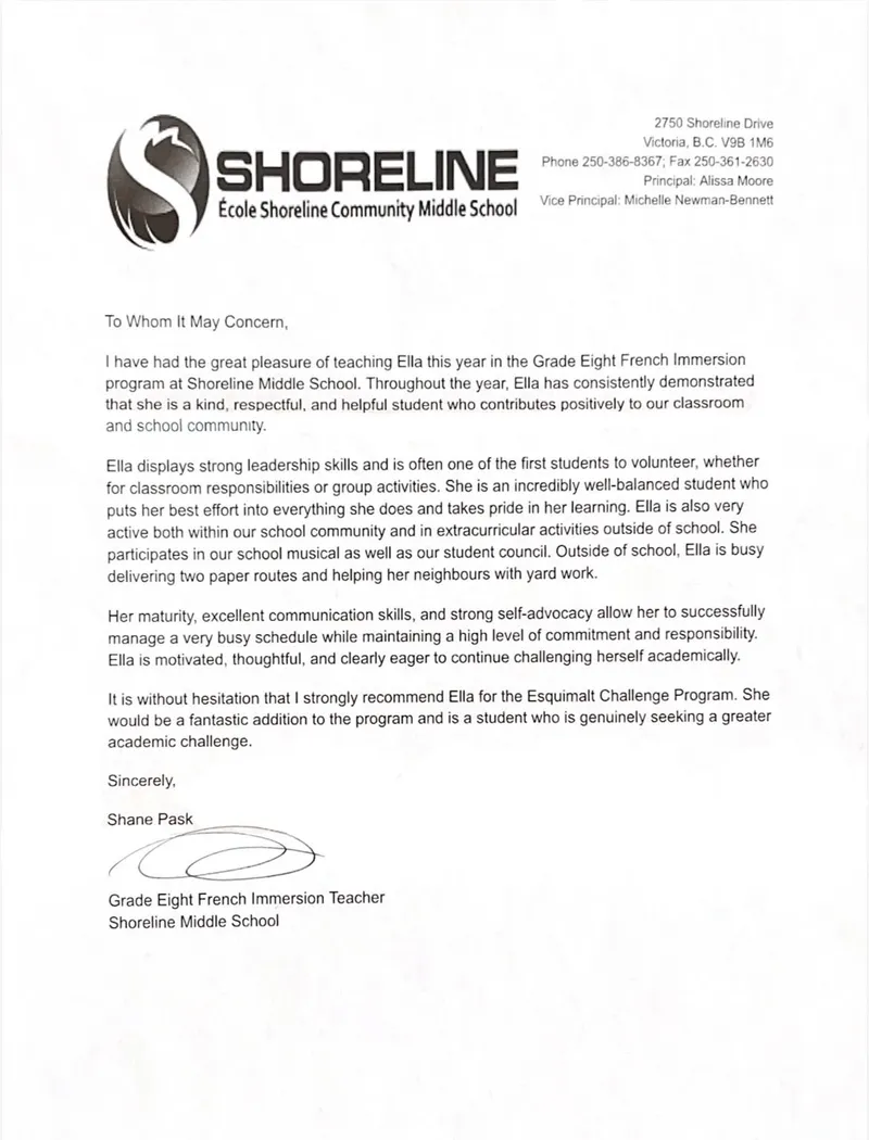Mr. Pask's reference letter